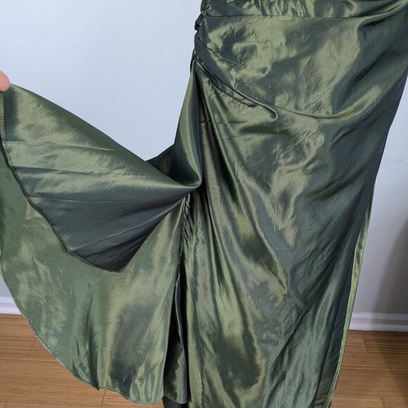 Vintage Rubin Prom Dress Maxi Gown 2 Green Ruffle Y2K Fairy Glam One Shoulder - Picture 6 of 14